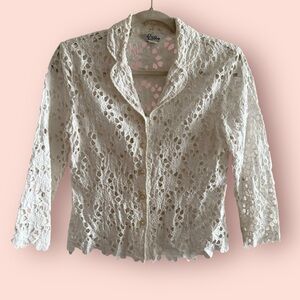Vintage Lilly Pulitzer Cream Lace Floral Blouse
